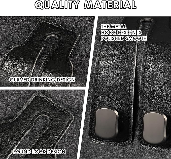 KINIVA Car Seat Headrest Storage Hooks, Set of 2, Suede PU Leather, Double Hooks (06-Black)