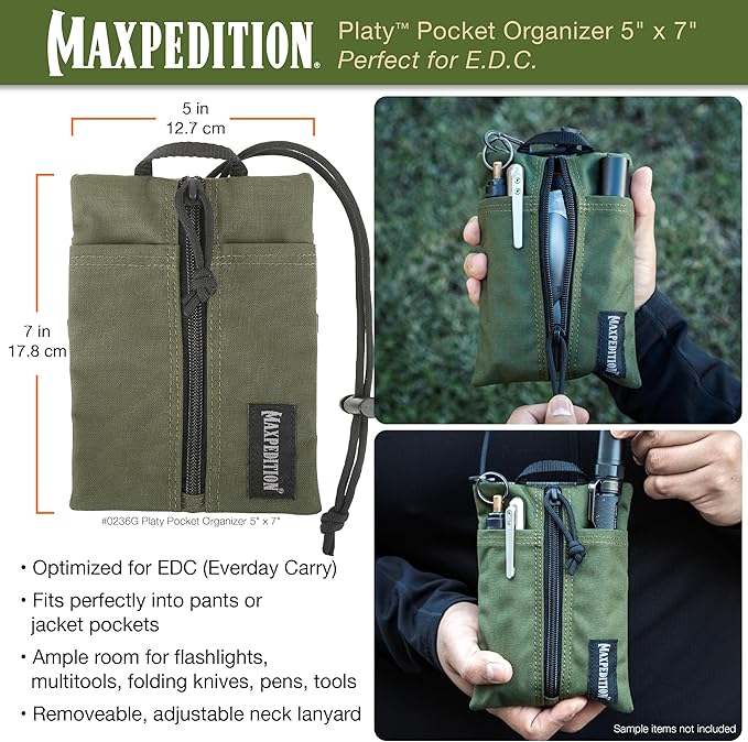 MAXPEDITION Platy Pocket Organizer, Durable EDC Tool Pouch for Men, Neck Wallet with Paracord Lanyard, Holds Flashlight, Multitool, Pen, Notebook
