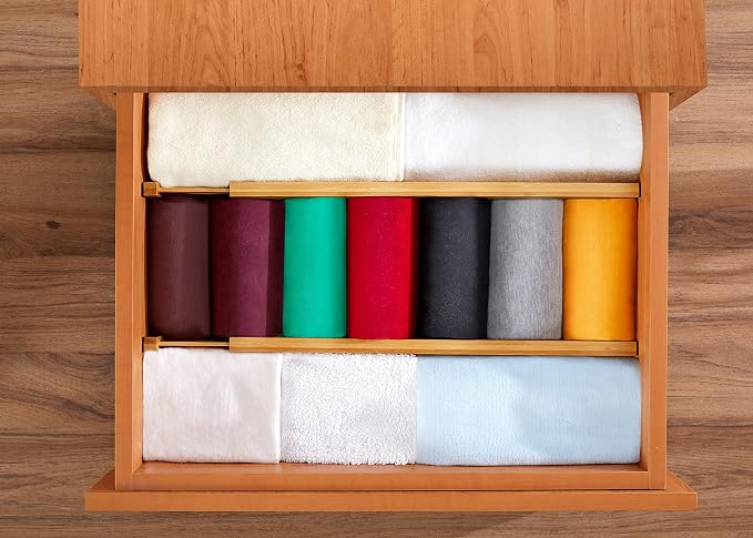 RoyalHouse Adjustable Bamboo Drawer Dividers Organizers, Expandable Drawer Separators for your Kitchen, Bedroom, Bathroom, Dresser, Office, and More (8 pieces)