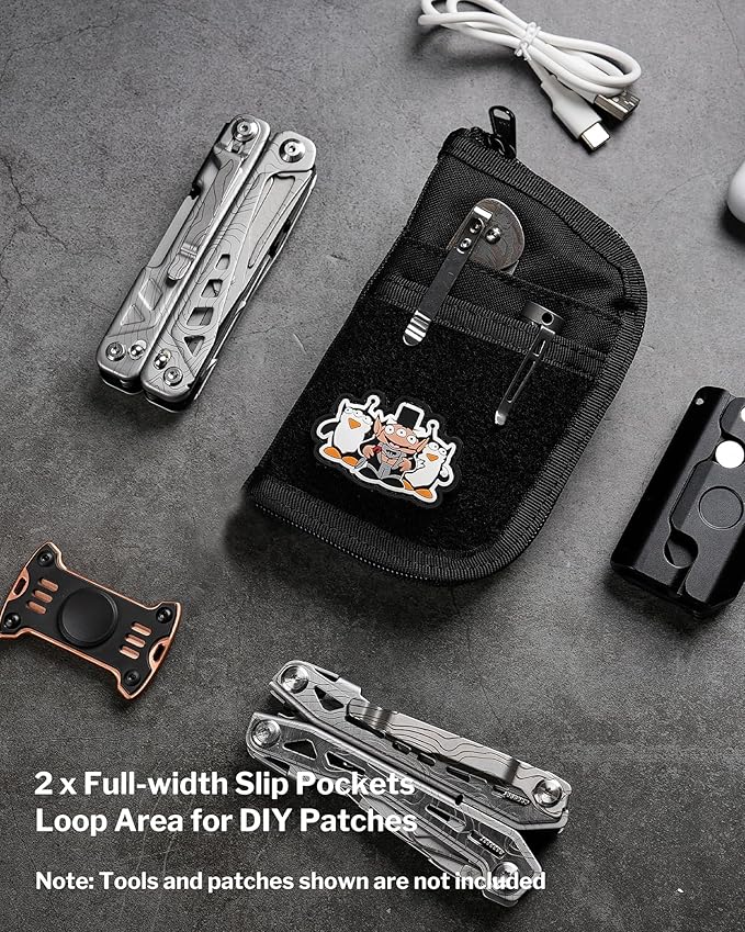 VIPERADE VE10 EDC Pouch Small Pocket Tool Pouch with 10 Compartments, Men's Pocket Organizer for Multitools, EDC Organizer with Patches Area for DIY (Black)