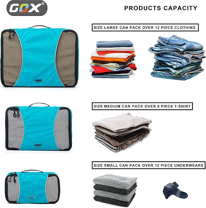 GOX Ultra Light 5 piece Packing Cubes Travel Luggage Organizer 1 Large 2 Medium 2 Small