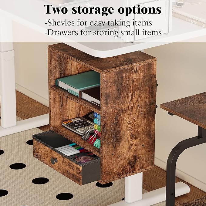 Clamp-on Under Desk Shelf with Drawer,Under Desk Accessory Shelf with Height Adjustable Shelves,Office Accessory Holder for Supplies，Files，Papers for Home Office