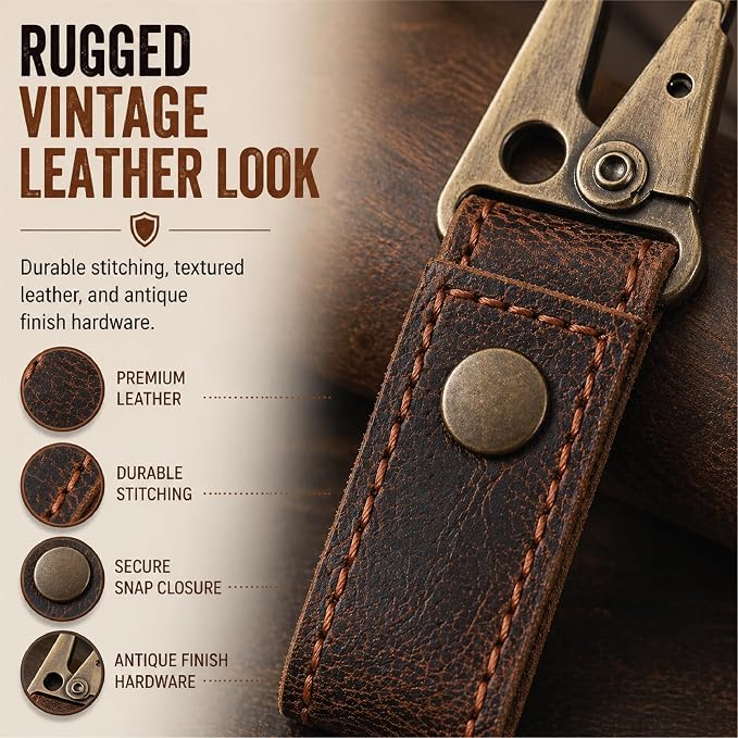 Genuine Leather Keychain with Belt Loop - Key Case Leather Tactical HK EDC Clip Fob Keychain Leathers Key Holder
