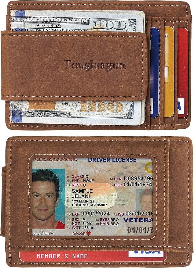 Toughergun Slim Wallet for Men RFID Blocking Money Clip, Minimalist Front Pocket Credit Card Holder, Magnetic Thin Mens Wallets with ID Window