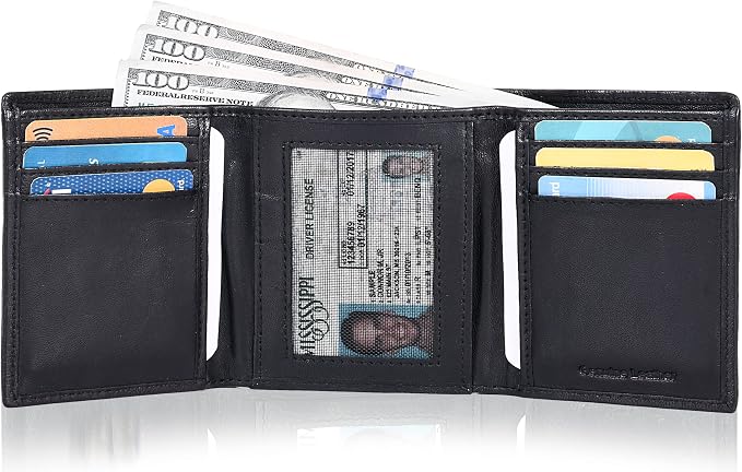 Tri fold Leather Wallet for Men with RFID | Slim Wallets for Men with 1 ID and 6 Credit card slots | Front Pocket Minimalist