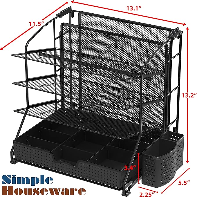 Simple Houseware Desktop Document Tray Organizer with Sliding Drawer/Caddy/Hanging File Section, Black
