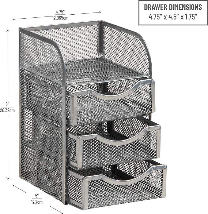 Mind Reader Desktop Accessory Storage, Paper Binder Clip Basket, Workspace, Office, Metal Mesh, 4.75"L x 5"W x 8"H, Silver