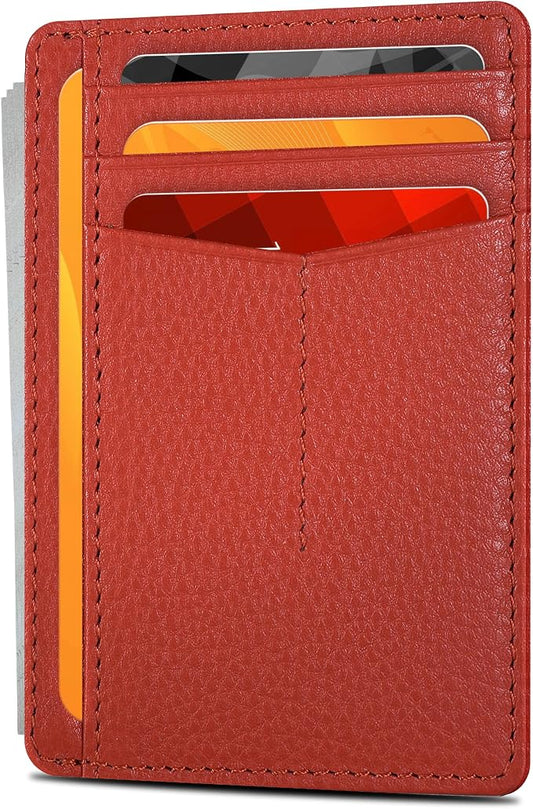 Oak Leathers Leather Slim Minimalist Wallet for Men & Women RFID Front Pocket Leather Card Holder Wallets (Nappa Orange)