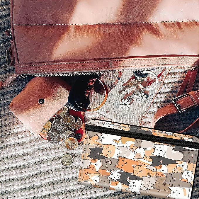 Checkbook Cover for Women & Men PU Leather Checkbook Covers for Personal Slim Check Book Credit Card Holder Holder Wallet with RFID Blocking for Duplicate Checks,Funny Cute Cats