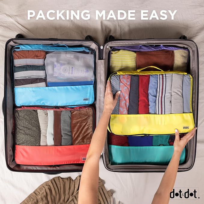 Dot&Dot Large Packing Cubes for Travel 10pc Set - Suitcase Luggage Organizer Bags - Essential Gear for Family - Lightweight Fabric Containers (Non-Compression)