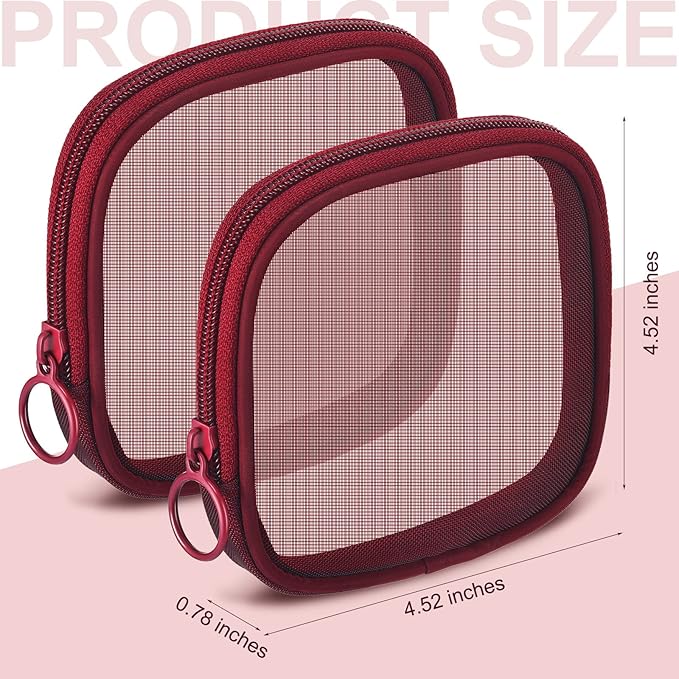 Weewooday 4 Pcs Mesh Makeup Bag Mesh Cosmetic Bag Travel Toiletry Pouch with Zipper Mini Makeup Cosmetic Purse for Daily Accessory(Small,Wine Red)