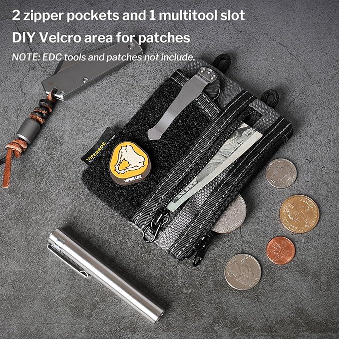 VIPERADE VE18-S Small EDC Pouch, Mini EDC Pocket Organizer for Men, EDC Pocket Organizer, 3 Slots with 2 Zipper Pockets Multitool Pouch