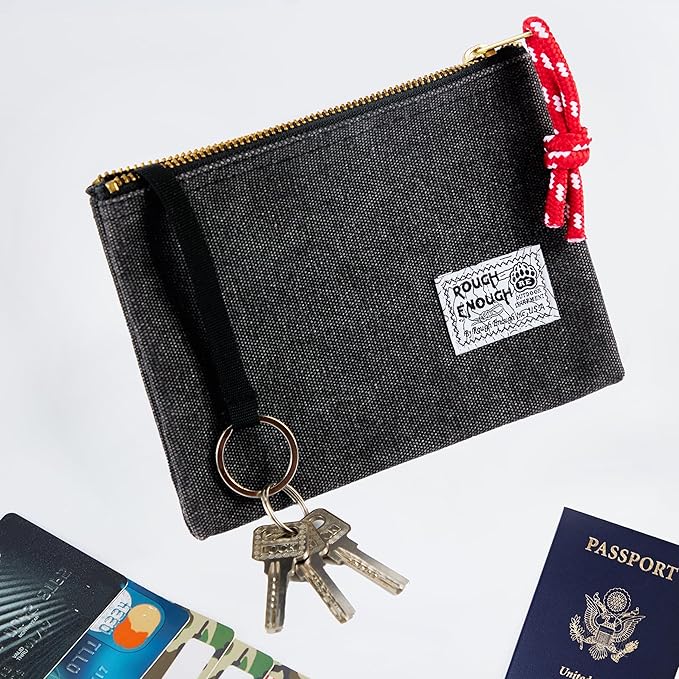 Rough Enough Passport Wallet for Men Women Compact Travel Pouch for Documents ID Essentials with Key Ring Heavy Duty Canvas