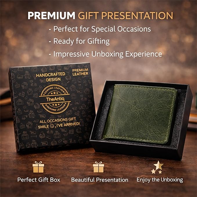Genuine Leather Bifold Card Holder Wallet for Men & Women Slim Minimalist Front Pocket Credit Card Wallet, Compact Travel & Everyday Carry - Forest Green