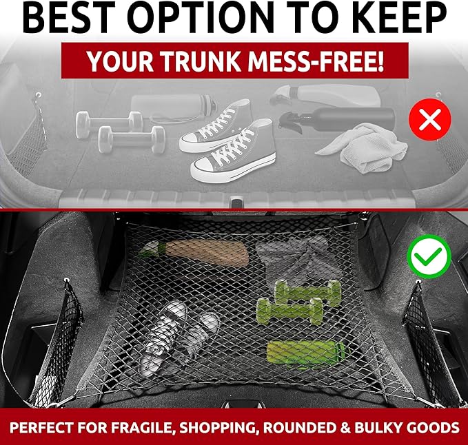 Floor Style Automotive Elastic Trunk Mesh Cargo Net for BMW i4 (G26 BEV) eDrive40 M50 2022-2025 - Premium Trunk Organizer and Storage - Luggage Net for Sedan - Best Car Organizer for BMW i 4