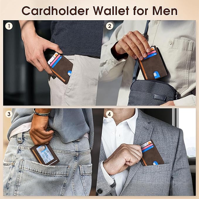 Slim Minimalist Wallet for Men,Front Pocket Wallet RFID Blocking Small Thin Credit Card Holder,ID Card Case Gift for Men Coffee