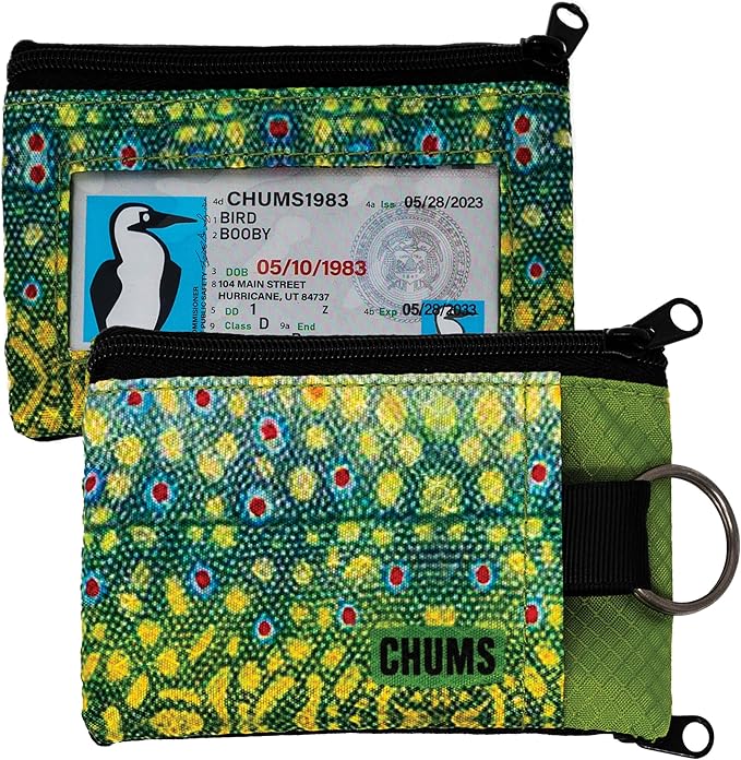 Chums Surfshorts Wallet - Lightweight Slim Wallet with RFID Blocking Card & Clear ID Window - Zippered, Water Resistant w/Key Ring