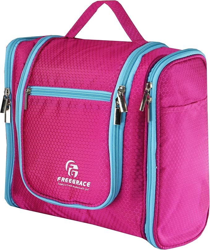 Freegrace Extra Large Hanging Toiletry Bag for Men and Women - Water-Resistant Nylon Travel Bathroom Organizer for Cosmetics, Makeup, and Toiletries