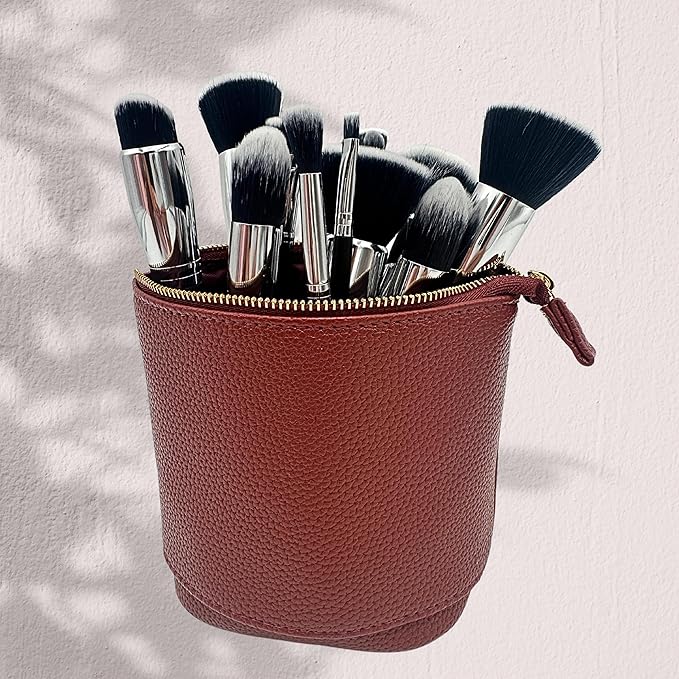 JAZD Travel Makeup Brush Bag Standup Brush Holder Portable Convertible Make up Brush Pouch Cosmetic Case (BURGUNDY)