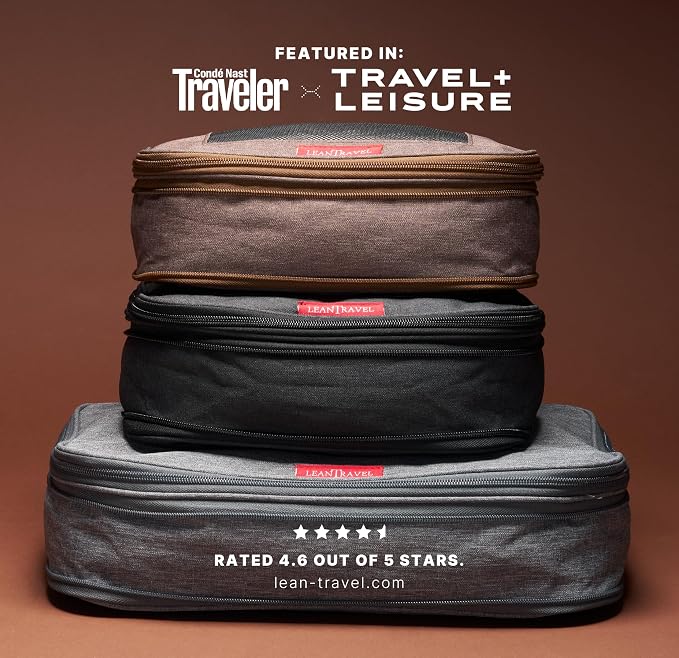 LeanTravel Premium Compression Packing Cubes for Travel - Suitcase Organizer Bags with Double Zipper & Breathable Mesh Panel - Space Saving Carry On Luggage Essentials (6-Pack, Grey)