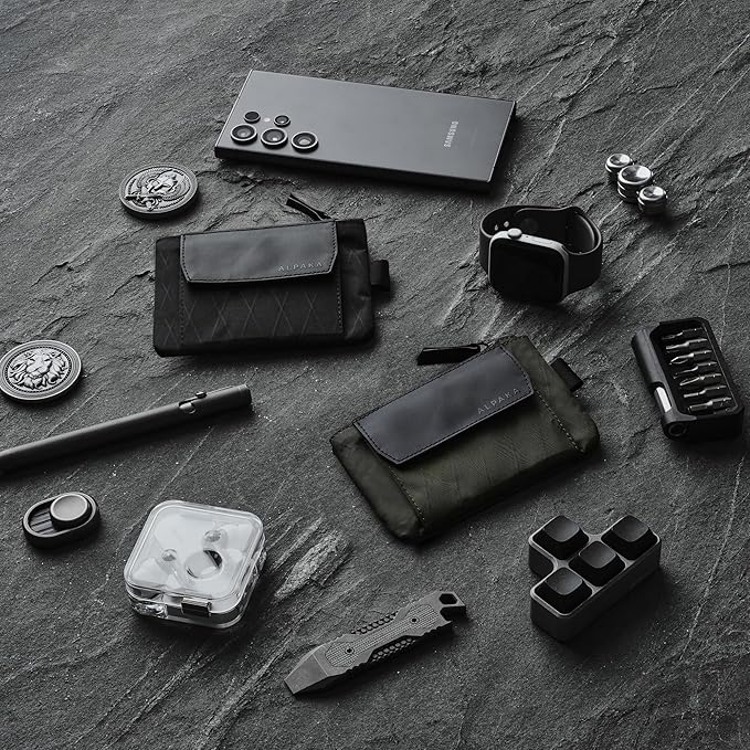 ALPAKA Zip Pouch Coin - Compact EDC Card Holder and Cash Wallet - RFID Blocking Minimalist Travel Wallet - Weatherproof Dark Green X-Pac VX21 Fabric