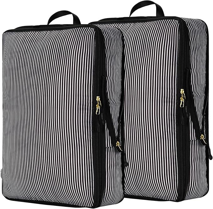 Extra Large Compression Packing Cubes for Checked Luggage, Lightweight Suitcase Organizers & Space Saver Bags - Travel Cubes for Packing - Travel Essentials - 2pc Set, X-Large - Black Stripe