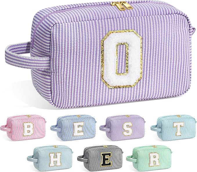 YOOLIFE Initial Makeup Bag for Women - Monogram Cute Makeup Bag Cosmetic Case Toiletry Pouch for Women Her Best Friend Sister Teacher, Personalized Birthday Gifts for Women, Purple O
