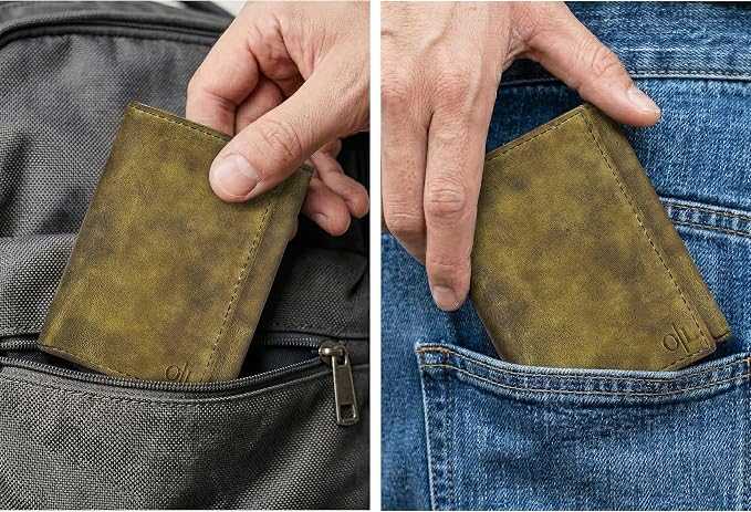 Tri fold Leather Wallet for Men with RFID | Slim Wallets for Men with 1 ID and 6 Credit card slots | Front Pocket Minimalist