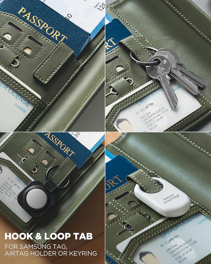 VULKIT RFID Blocking Leather Passport & Card Holder, Dual Person Travel Passport Wallet with Secure Magnetic Closure, Green