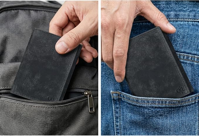 Tri fold Leather Wallet for Men with RFID | Slim Wallets for Men with 1 ID and 6 Credit card slots | Front Pocket Minimalist