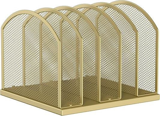 Gawerk 5-Section Vertical Desktop Organizer, 5-Section Mesh File Folder Stand Sorter for Office Home Classroom Organization (1, Gold)