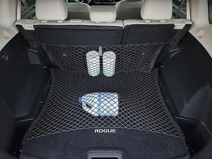 Floor + Back Seat Style Automotive Elastic Trunk Mesh Cargo Net for Nissan Rogue 2021-2026 - Premium Trunk Organizer and Storage - Luggage Net for Crossover - Best Car Organizer for Nissan Rogue