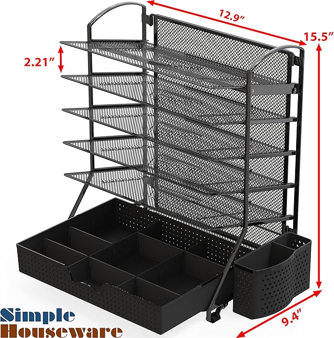 Simple Houseware 6-Tier Desk Document File Tray Organizer with Supplies Sliding Drawer, Black