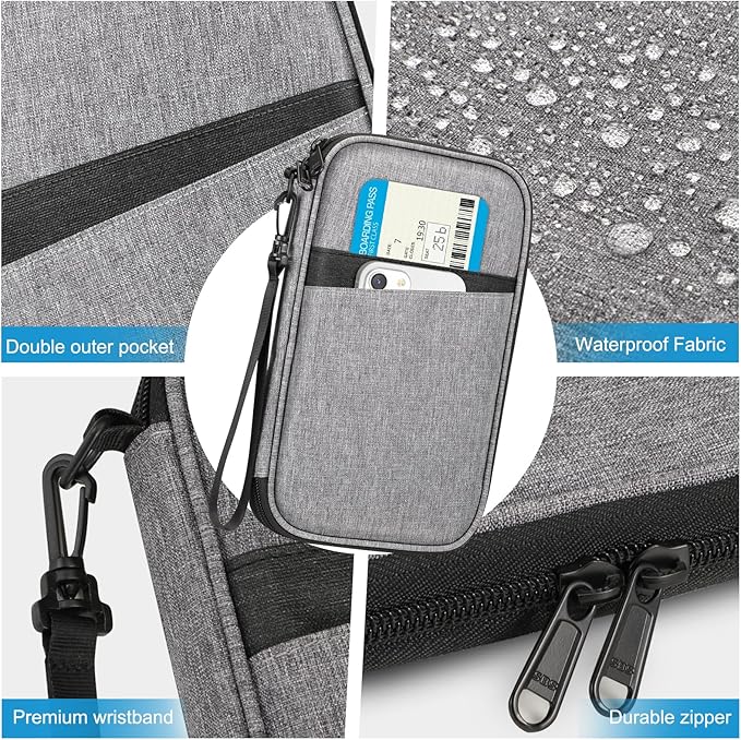 FINTIE Family Passport Holder for Travel, 6 People Big Capacity RFID Blocking Travel Document Organizer Clutch Bag with Pen Holder Keychain Credit Cards Case Cover for Women Men, Gray