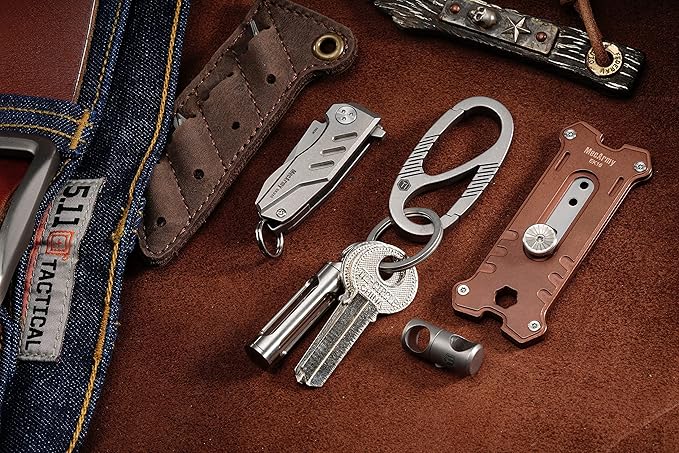 KeyUnity Titanium Carabiner Keychain Clip, Dual-Gate Quick Release EDC Key Ring Holder Organizer for Men and Women