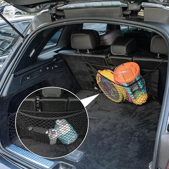 Cargo Net for Car Trunk Organizer, Elastic Mesh Pockets Backseat Hanging 25.6 x13.7 inches Trunk Organizer Storage Pouch Bag Car Net Accessories for SUV MPV