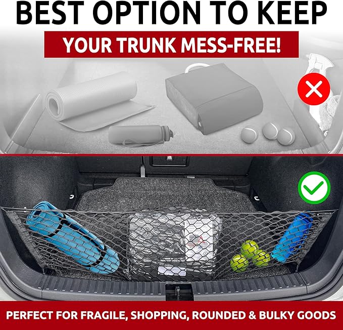 Envelope Style Automotive Elastic Trunk Mesh Cargo Net for Volkswagen Taos S SE SEL 2021-2025 - Premium Trunk Organizer and Storage - Luggage Net for SUV - Best Car Organizer for Volkswagen Taos