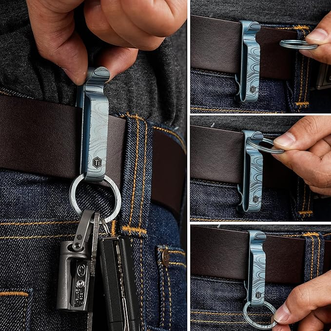 KeyUnity KM00 Titanium Belt Loop Keychain Clip Double Side Quick Release Key Holder with Detachable Key Ring