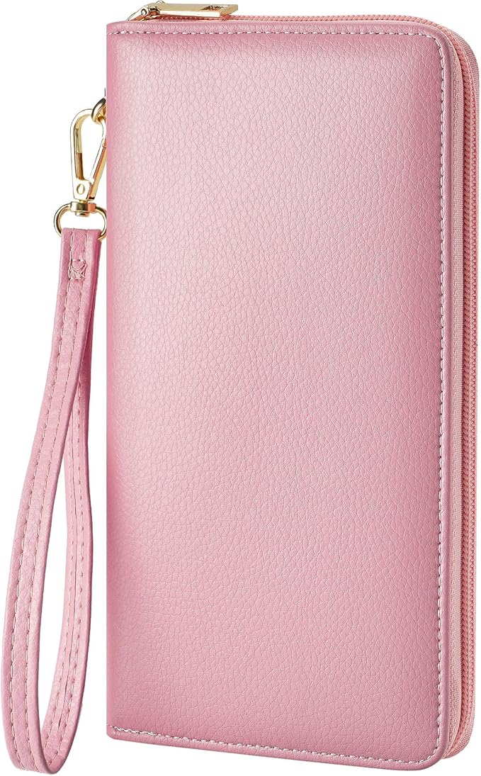 Chelmon Women's Vegan Leather Clutch Wallet with Zip, Hand Strap, Large Capacity