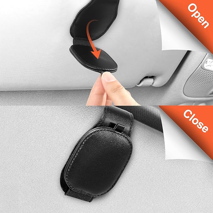 2-Pack Sunglass Holder for Car, Magnetic Leather Sunglasses Holder for Car Visor, Ticket and Card Clip, Sunglasses Organizer for Car Accessories, Auto Interior Accessories