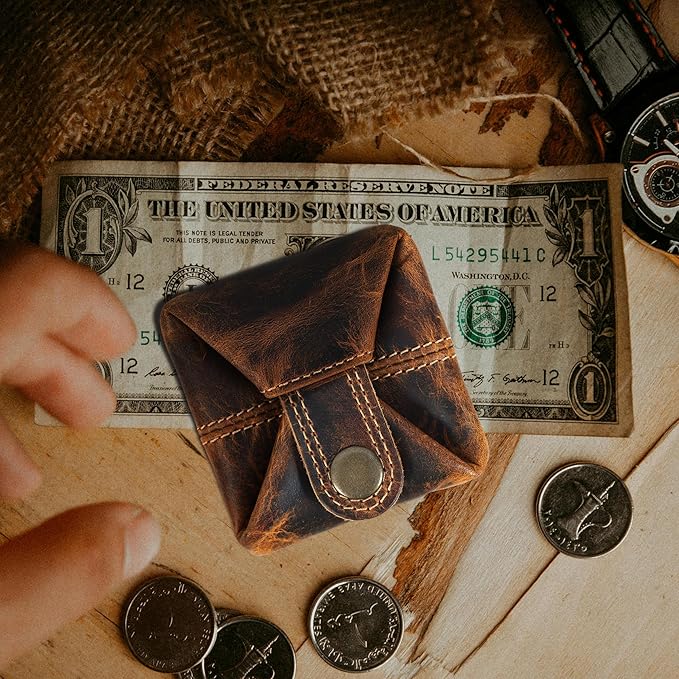 Leather Coin Pouch - Compact Change Holder and Mini Pocket Wallet for Men & Women (Antique Brown)