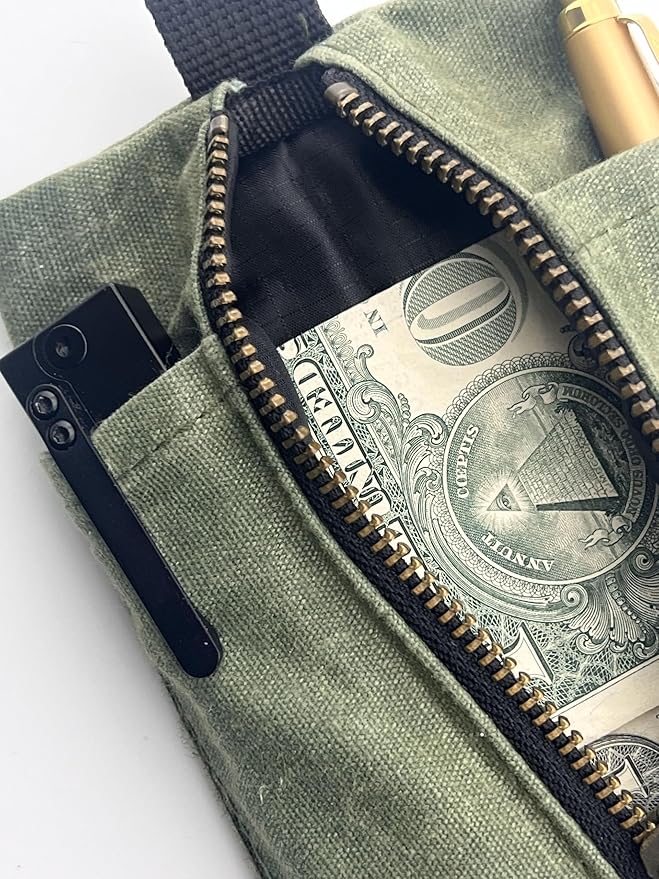 EDC Canvas Pouch (EDC Canvas Pouch, Pocket Organizer, Mighty Pouch for Men, EDC Bags with Velcro, Small Tool Pouch, Utility Pouch for Multitools, Waxed Compact Organizer