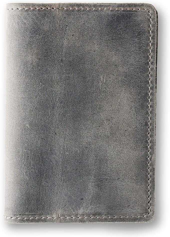PEGAI Personalized Leather Passport Holder Cover Wallet Travel Essentials | 100% Soft Touch Rustic Travel Wallet Case, International Travel Must Haves | DeKalb (Rock Gray)