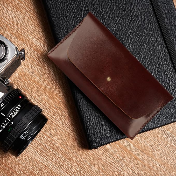 Leather Currency Pouch | Handmade Money Wallet | Large Flap Continental Wallet | Cash Organizer for Men & Women | Travel Currency Bag | Full Grain Leather Utility Pouch – Dark Wine