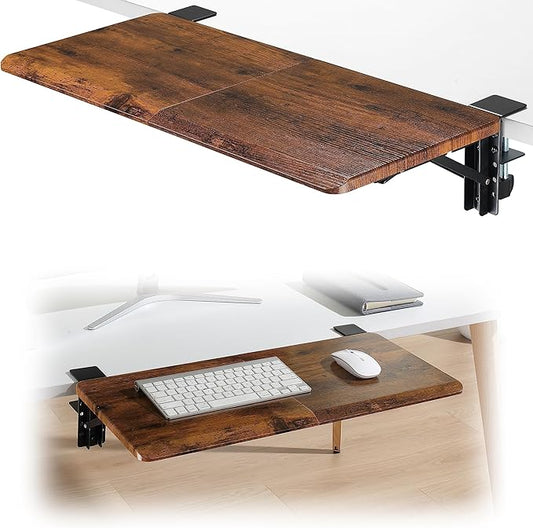 ETHU Ergonomics Desk Extender Tray, 25.6"x11.4" Large Size Foldable Keyboard Extender Tray Clamp On, Armrest Support for Home and Office (Wood)