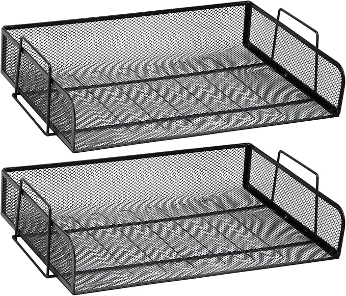 Mind Reader Stackable Paper Tray, Desktop Organizer, File Storage, Office, Metal Mesh, 2 Pcs., Black