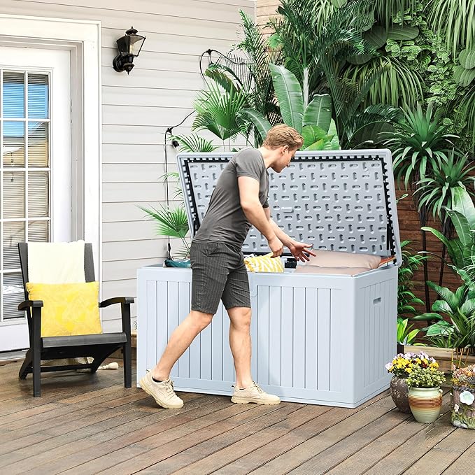 YITAHOME 150 Gallon Double-Wall Deck Box with Side Handles, Outdoor Large Storage for Patio Furniture Cushions, Garden Pool Accessories, Water Resistant & Lockable