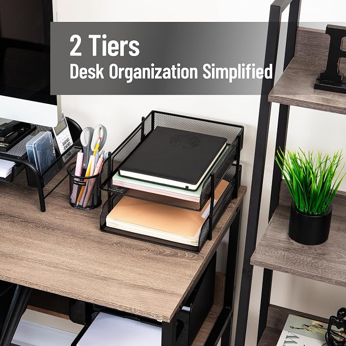 Mind Reader Stackable Paper Tray, Desktop Organizer, File Storage, Office, Metal Mesh, 2 Pcs, Black