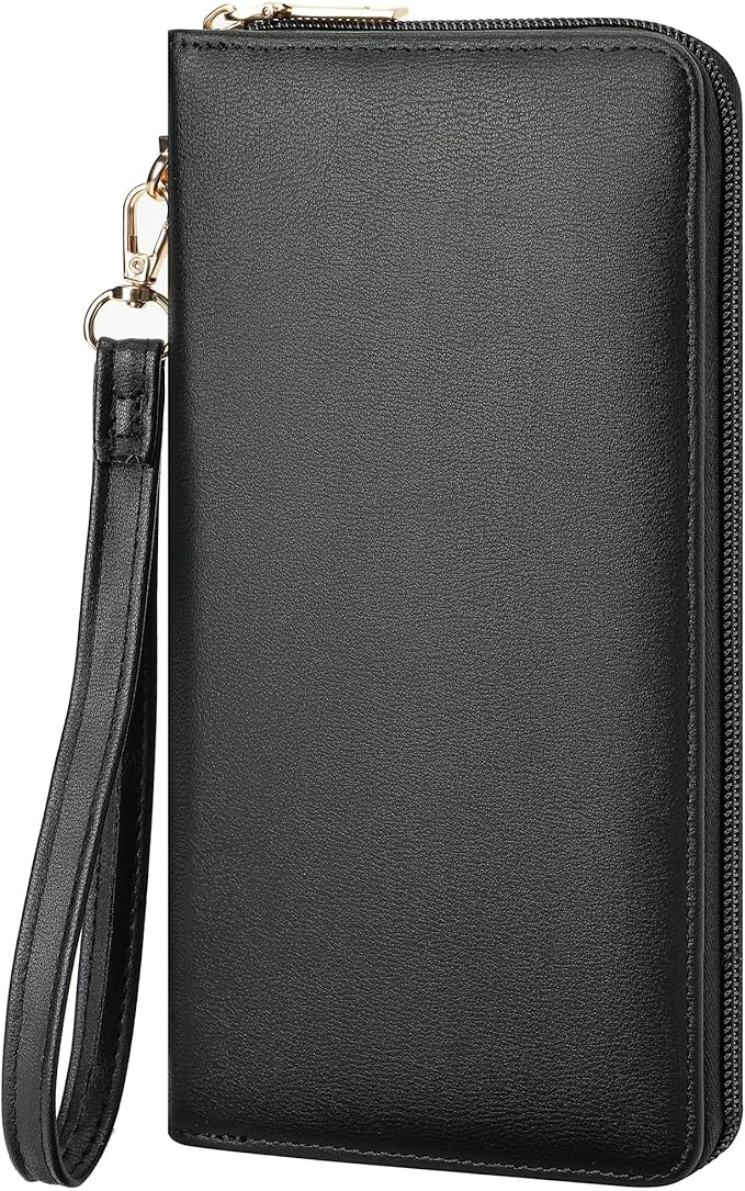 Chelmon Women's Vegan Leather Clutch Wallet with Zip, Hand Strap, Large Capacity