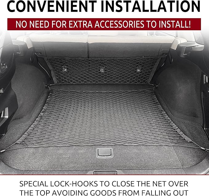 Floor + Envelope Style Automotive Elastic Trunk Mesh Cargo Net for Subaru Outback 2010-2019 - Premium Trunk Organizers and Storage - Luggage Net for SUV - Best Car Organizer for Subaru Outback
